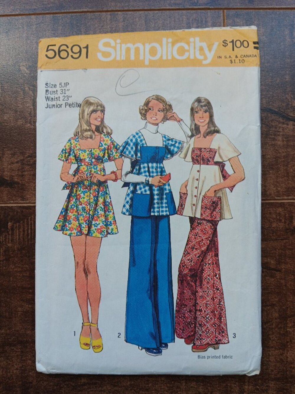 Rare Vintage 70s 5691 Simplicity Sewing Pattern Babydoll Dress Smock Top Pants
